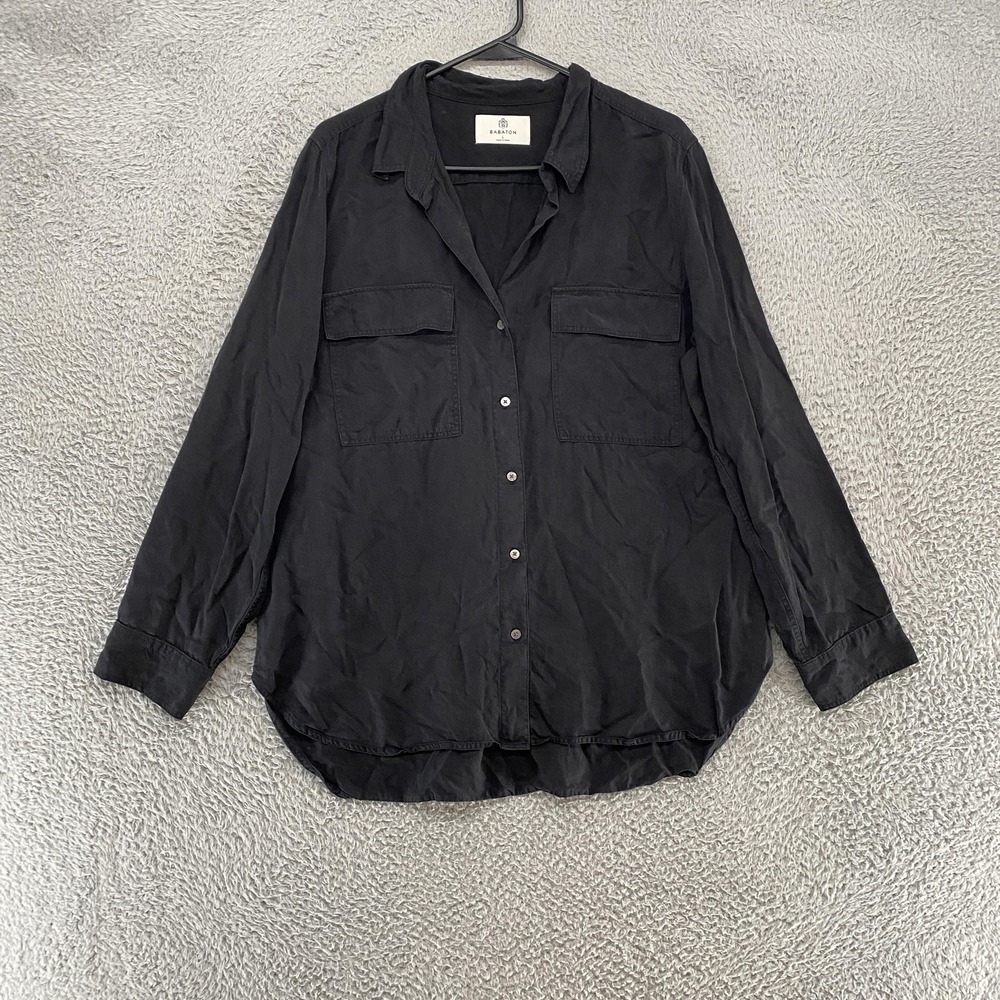Babaton Aritzia Shirt Womens Large Black Tencel Lyocell Tunic Top Oversized
